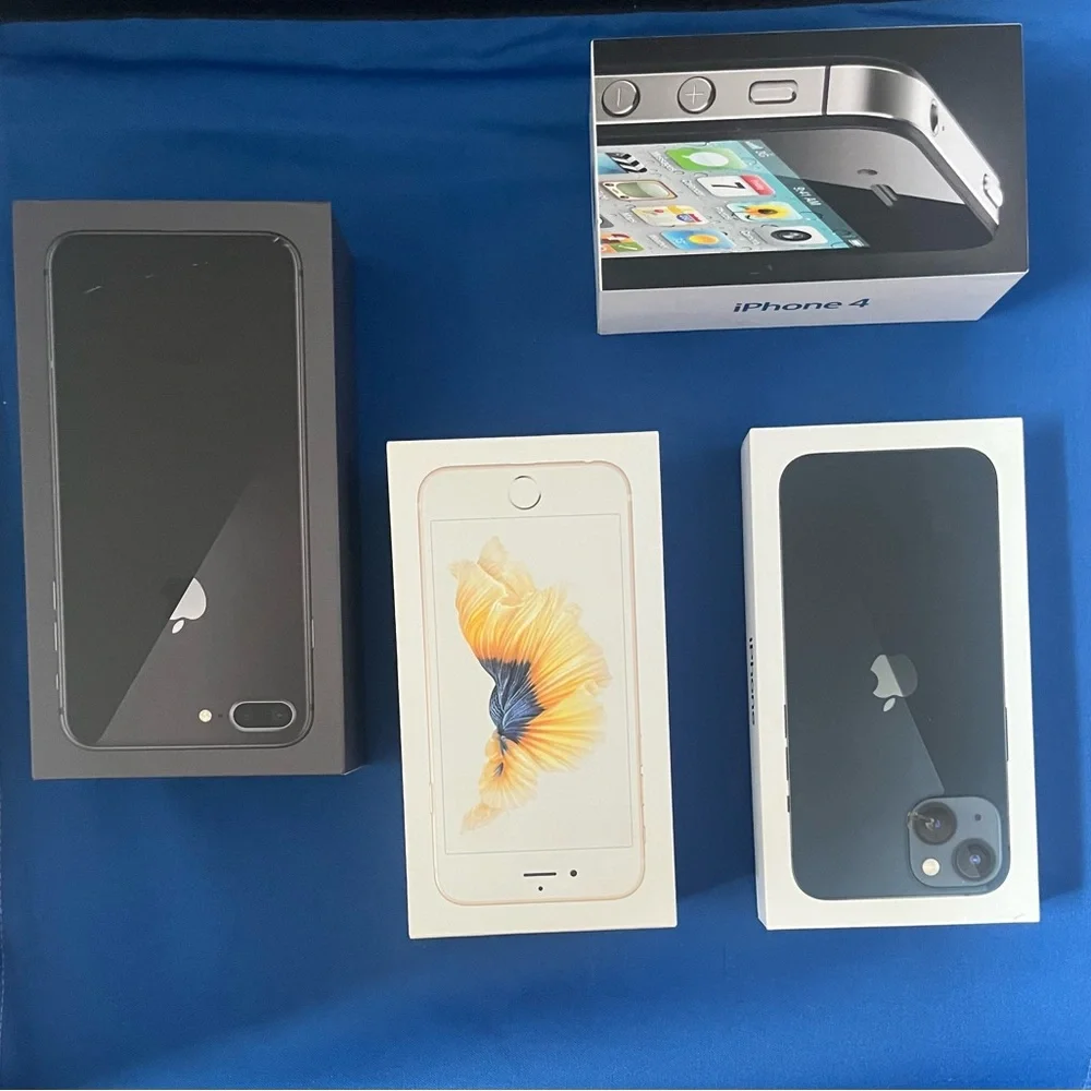 4 Apple iPhone Boxes Collection - Black, White, Gold